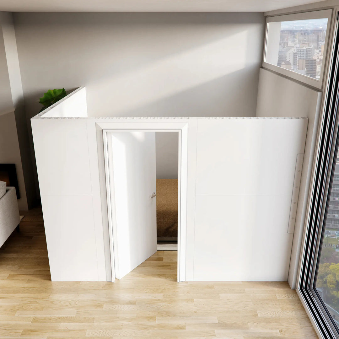 Mounted L-Shaped Partition Wall With Swing Door