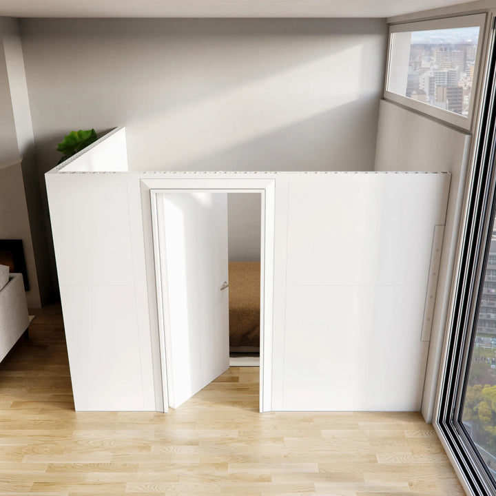 Mounted L-Shaped Partition Wall With Swing Door