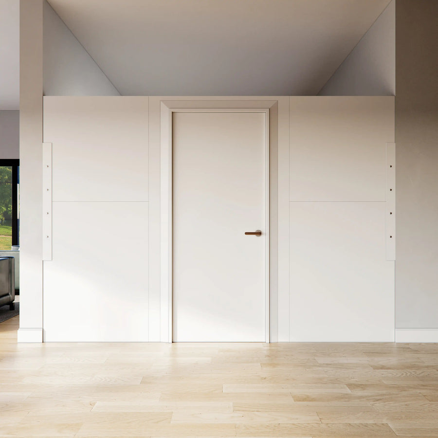 A room divider with a swing door closing of a space and creating more privacy