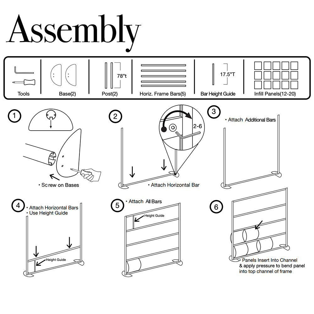 how to assemble a modern room divider using horizontal frame bars and PVC insert panels