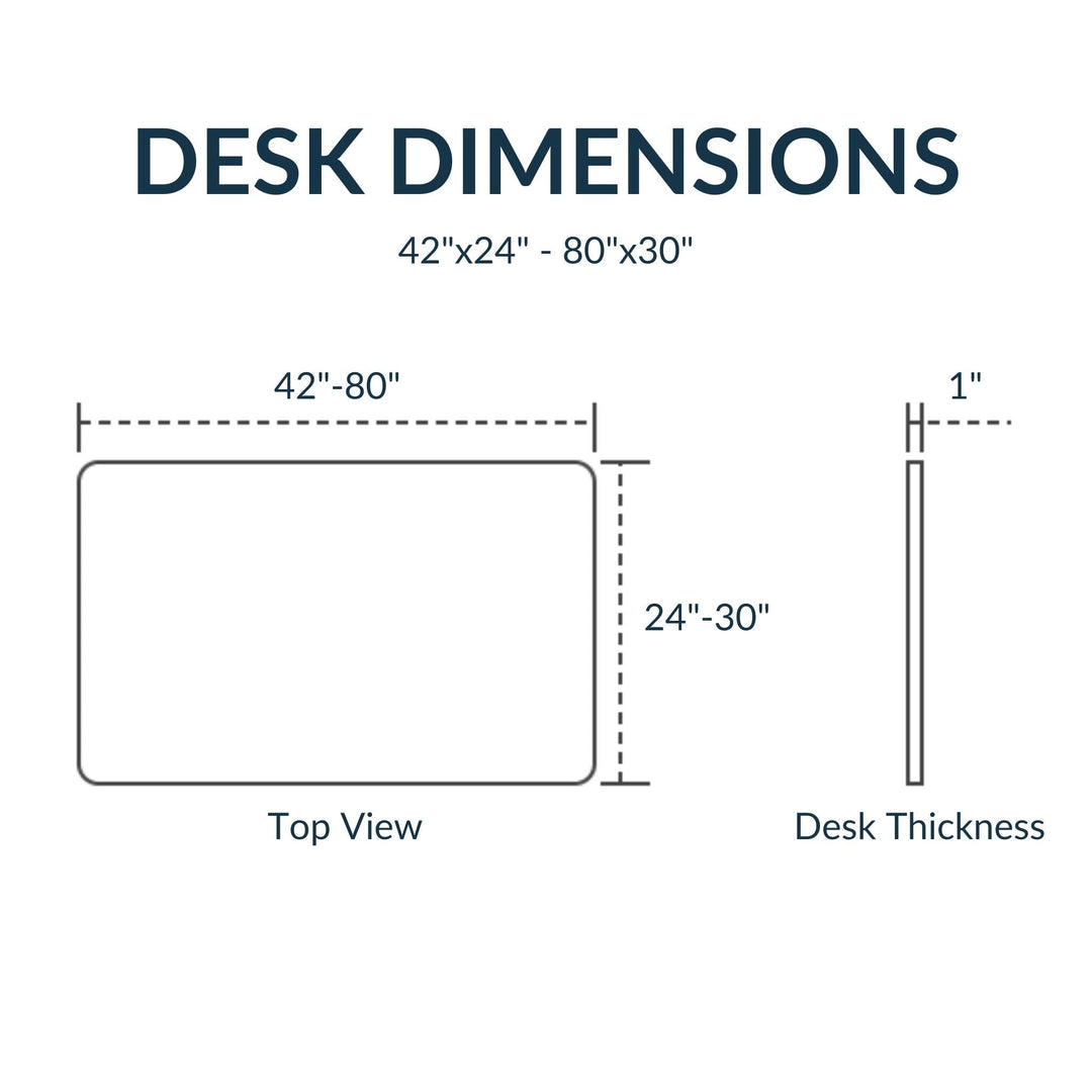 Desktop Dimensions for E1 Straight Height Adjustable Standing Desk