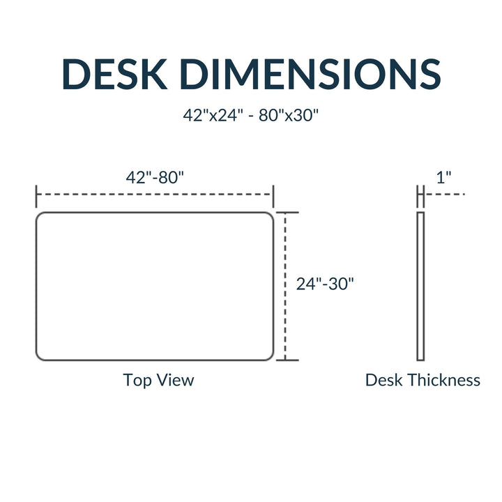 Desktop Dimensions for E1 Straight Height Adjustable Standing Desk