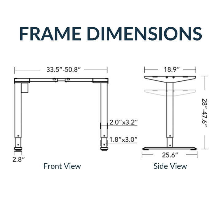 Frame Dimensions for E1 Straight Height Adjustable Standing Desk